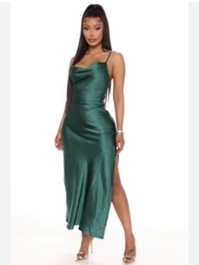 Fashion Nova Teal Satin Slip Dress